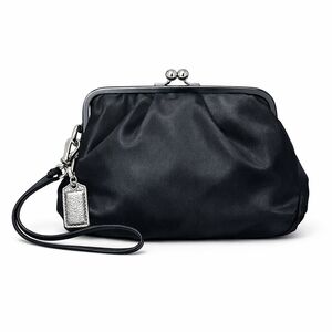 Coach Black Kisslock Pouch Wristlet Small Clutch Bag Silver Frame